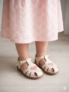 Two Pretty | Handcrafted Leather Heart T-Strap Cream Sandals